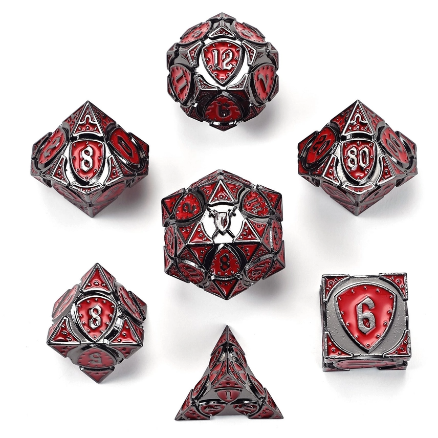 FIGHTER CLASS METAL RPG DICE: GUNMETAL & RED