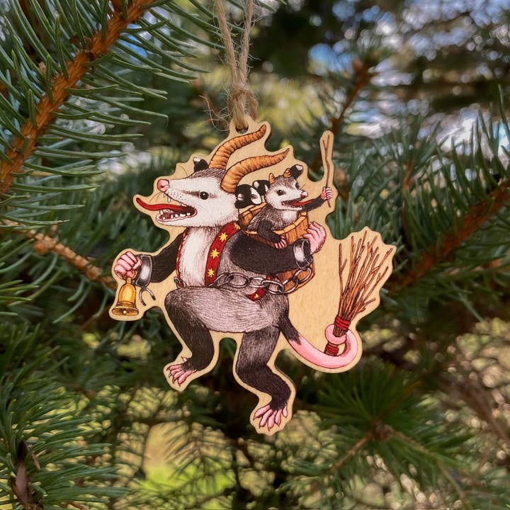 KRAMPUS OPOSSUM WOODEN HOLIDAY ORNAMENT