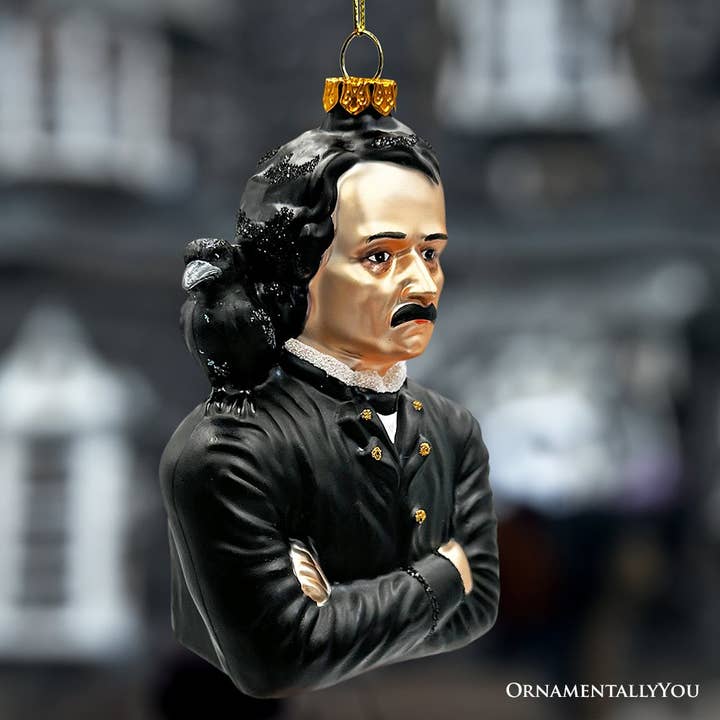 EDGAR ALLAN POE GLASS HOLIDAY ORNAMENT