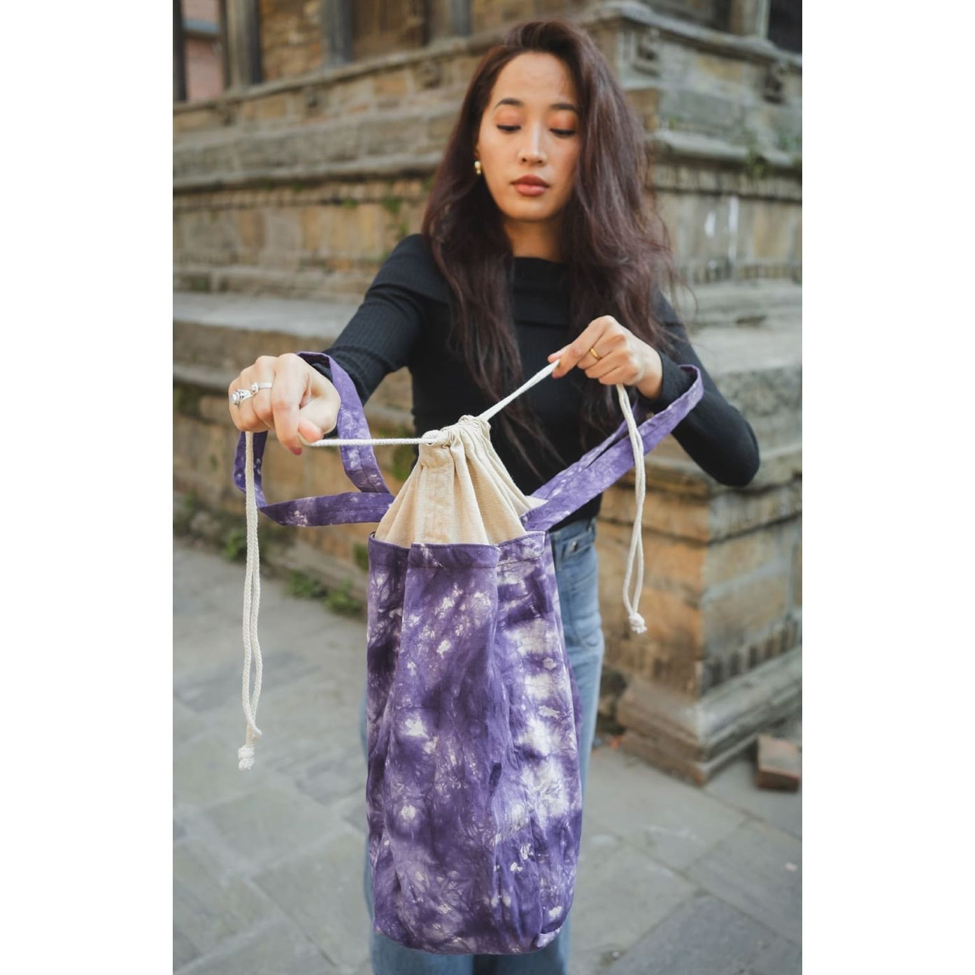 SCRUNCH TOTE TIE DYE CANVAS BEACH BAG PURPLE