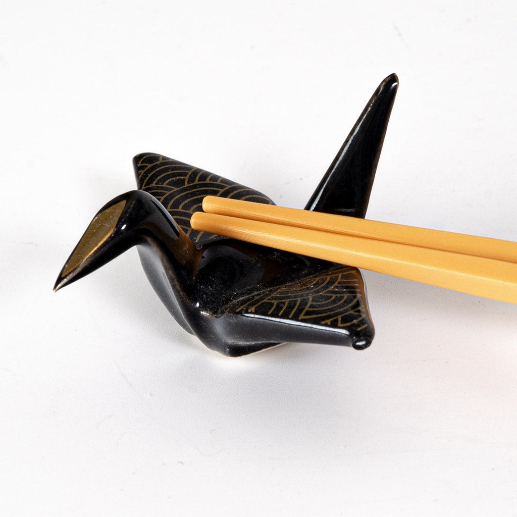 ASANOHA BLACK ORIGAMI CRANE PORCELAIN CHOPSTICK REST