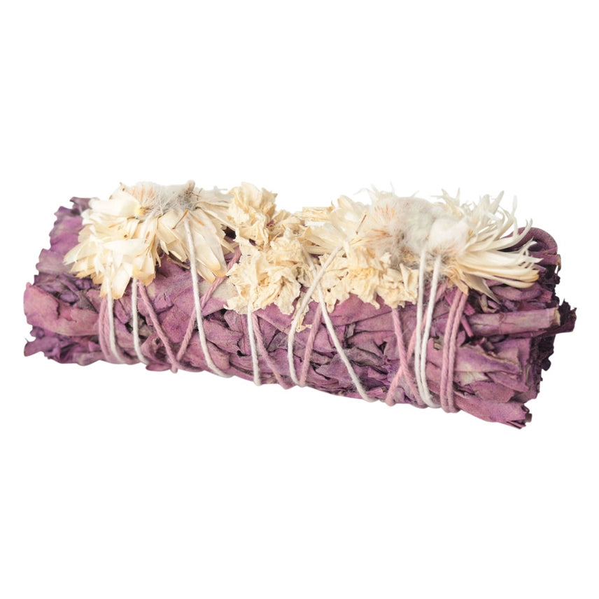 PURPLE WHITE SAGE WITH WHITE FLOWERS SMUDGE STICK