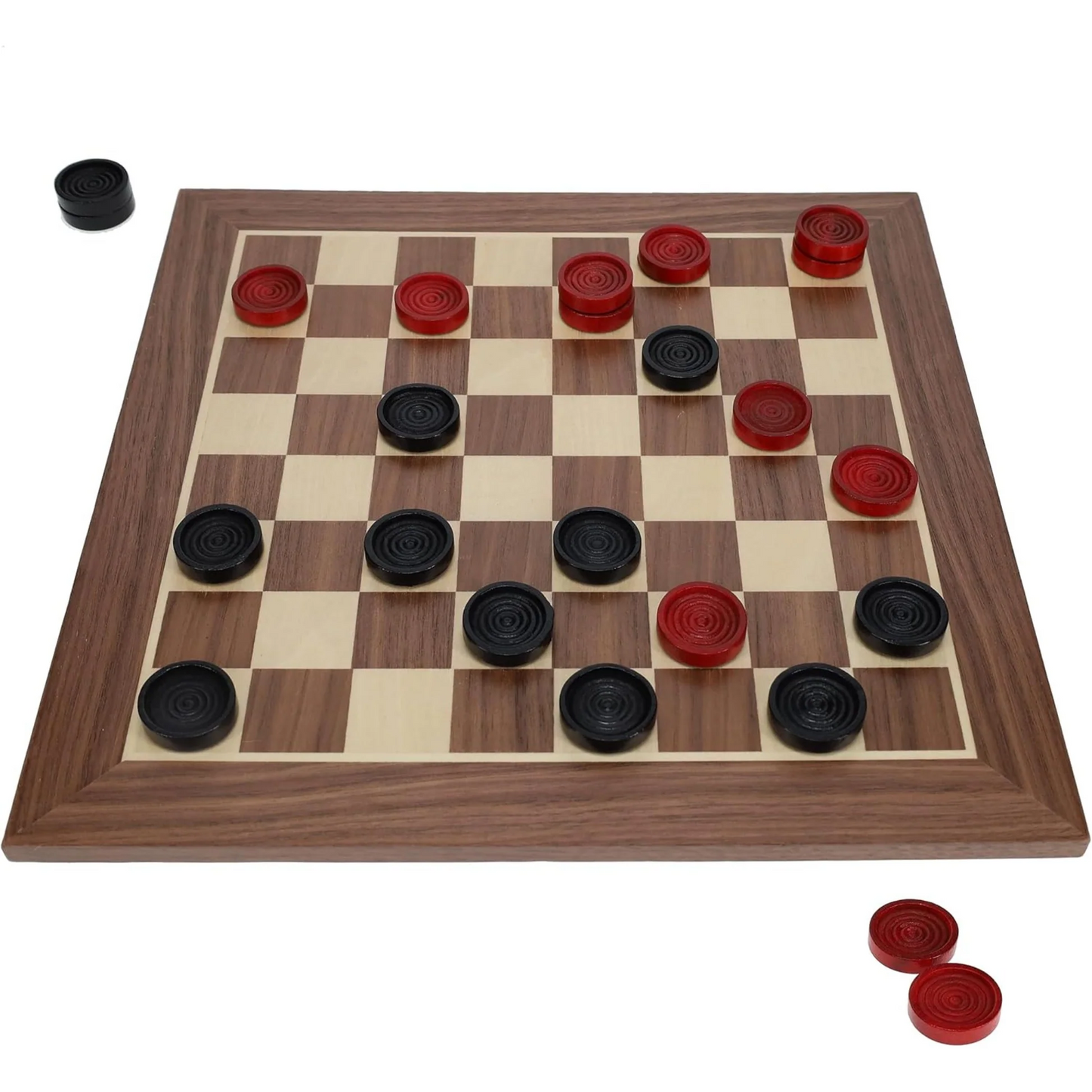 OLD SCHOOL WOODEN CHECKERS SET- BLACK/RED PIECES 12"
