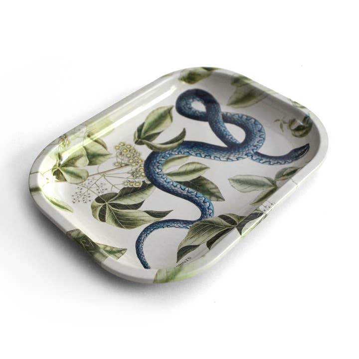 SMALL METAL VINTAGE BLUE SNAKE TRINKET TRAY