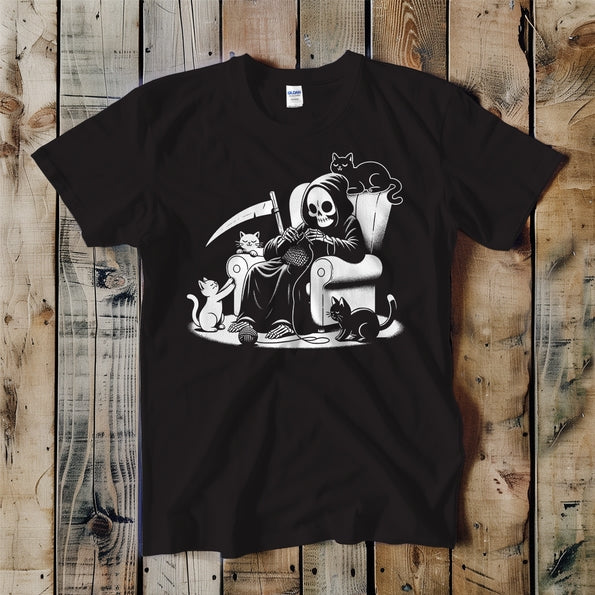 REAPER KNITTING WITH CATS T-SHIRT