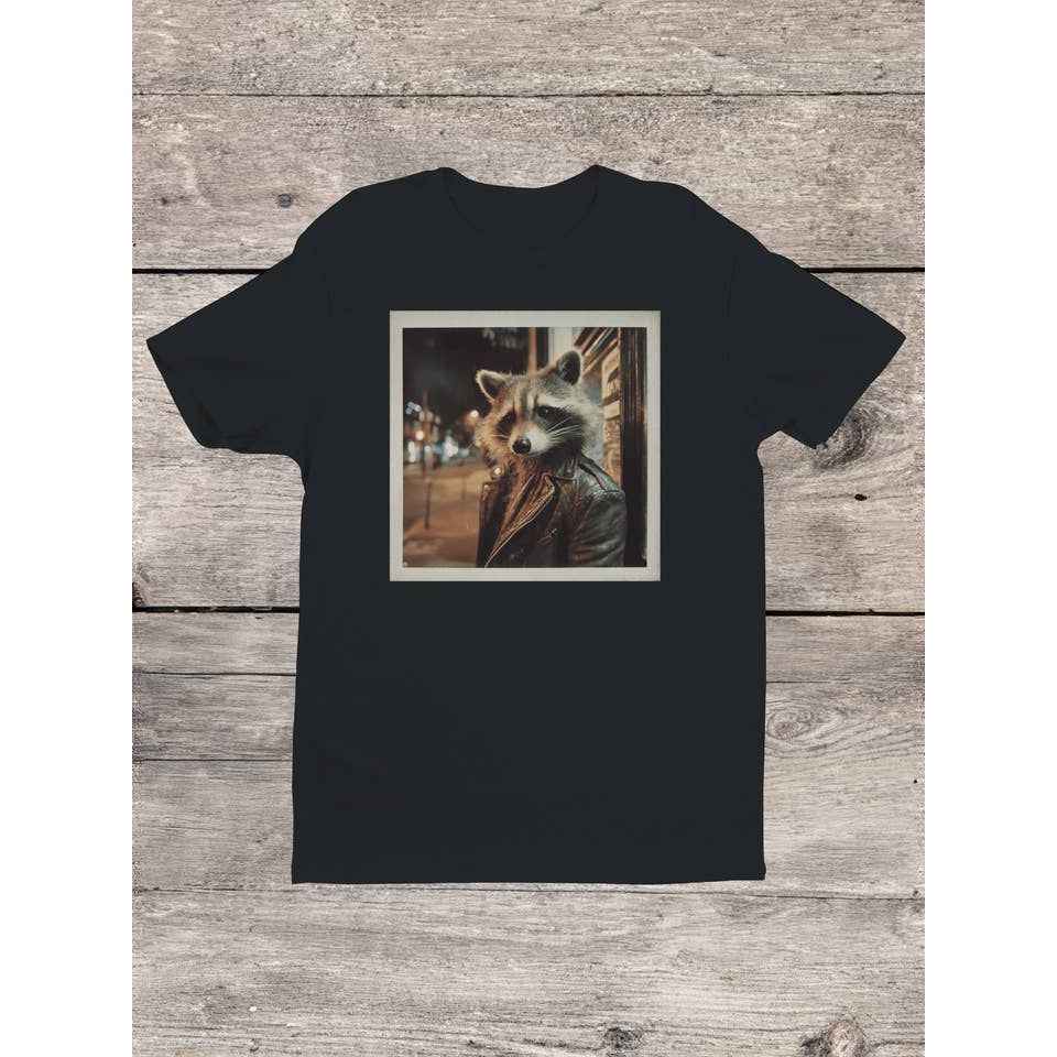 STREETWISE RACCOON IN LEATHER T-SHIRT