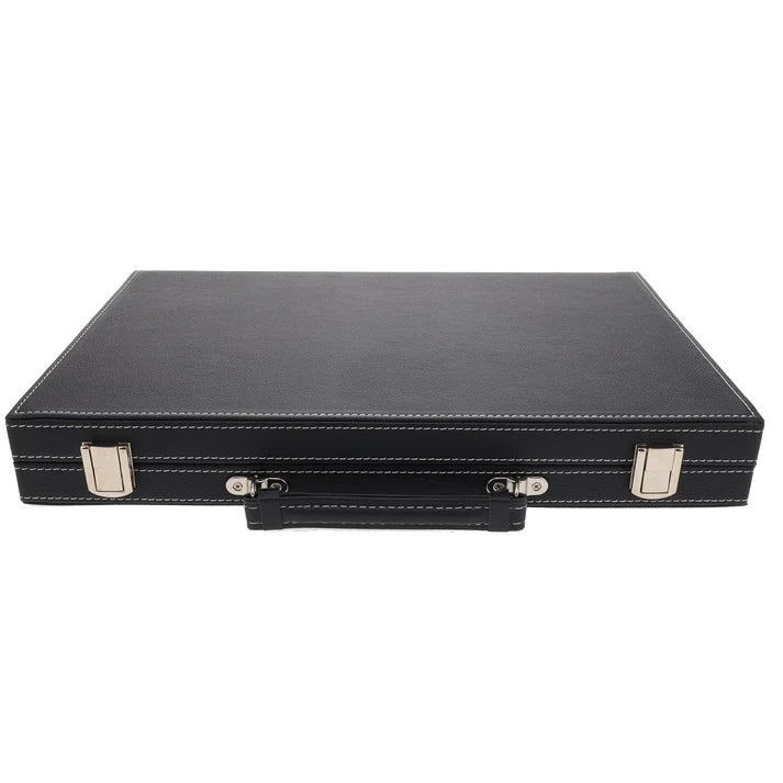 ELEGANT BLACK LEATHERETTE BACKGAMMON 14.75" X 9.75"