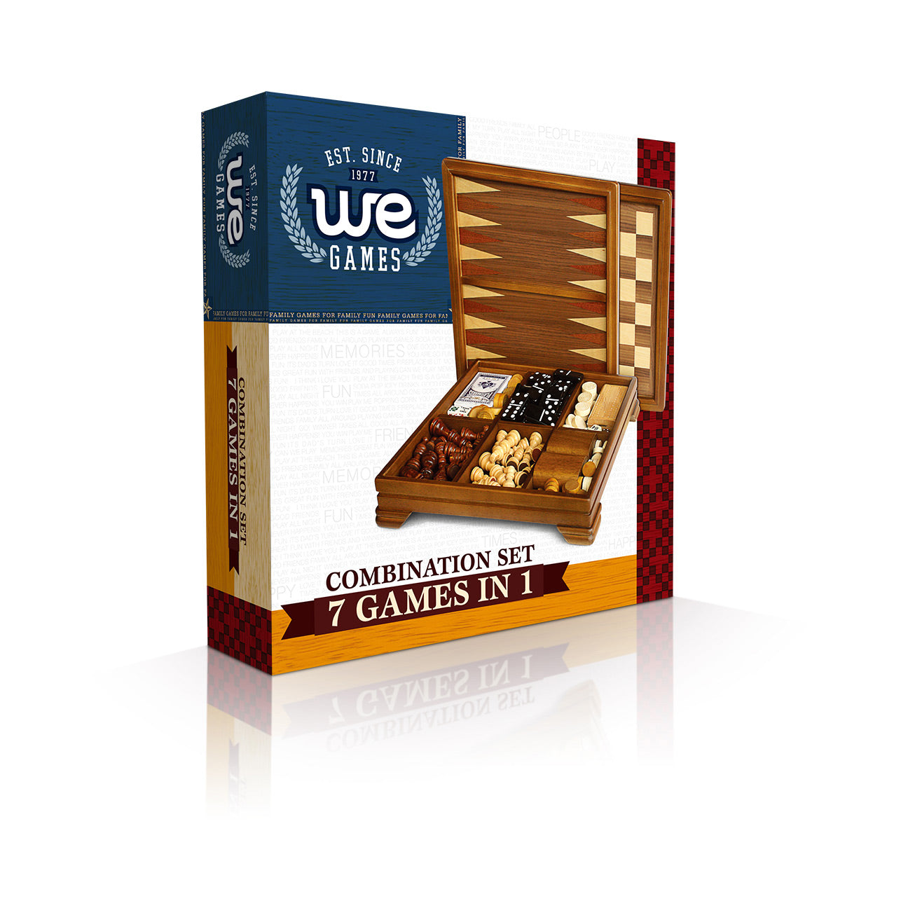 Walnut 7-Games-in-1 Combination Game Set – Includes Chess, Checkers, Backgammon, Dominoes, Cribbage, Poker Dice and Cards