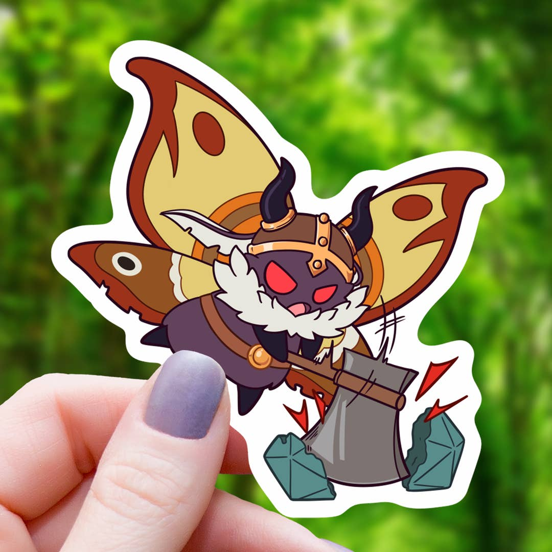 MOTHMAN BARBARIAN HITTING D20 STICKER