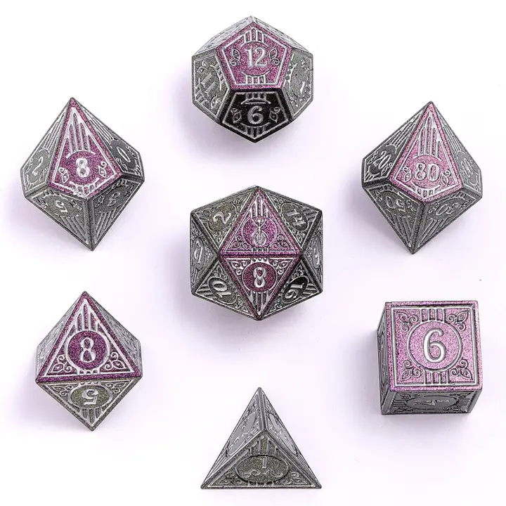 BARD CLASS METAL RPG DICE: PURPLE & SILVER