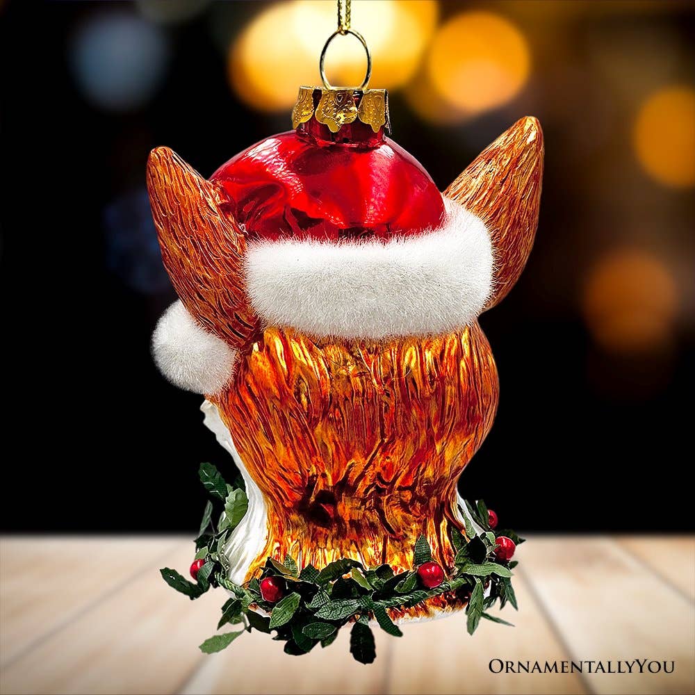 FOX WITH SANTA HAT GLASS HOLIDAY ORNAMENT