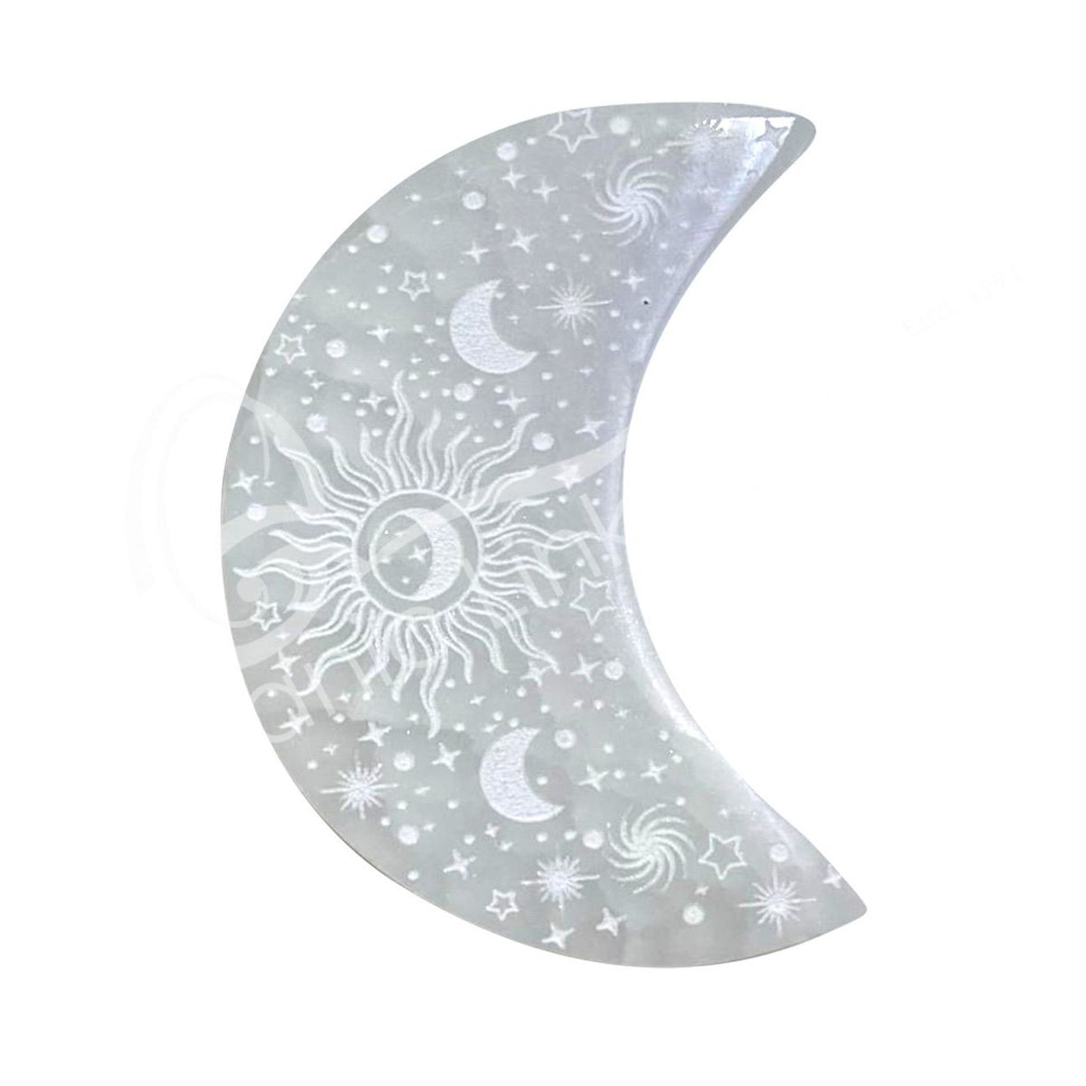 ENGRAVED SELENITE CELESTIAL MOON DECOR