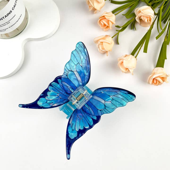 TRANSLUCENT BLUE BUTTERFLY HAIR CLAW
