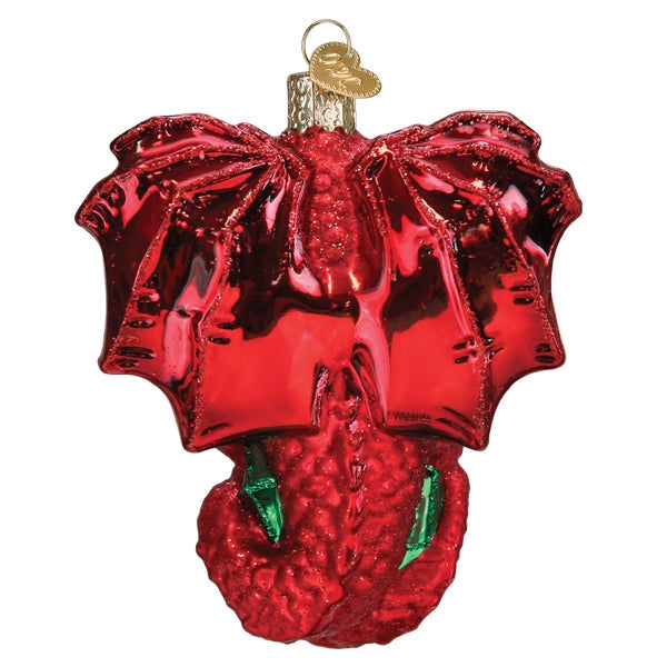 D&D RED DRAGON ON D20 GLASS HOLIDAY ORNAMENT