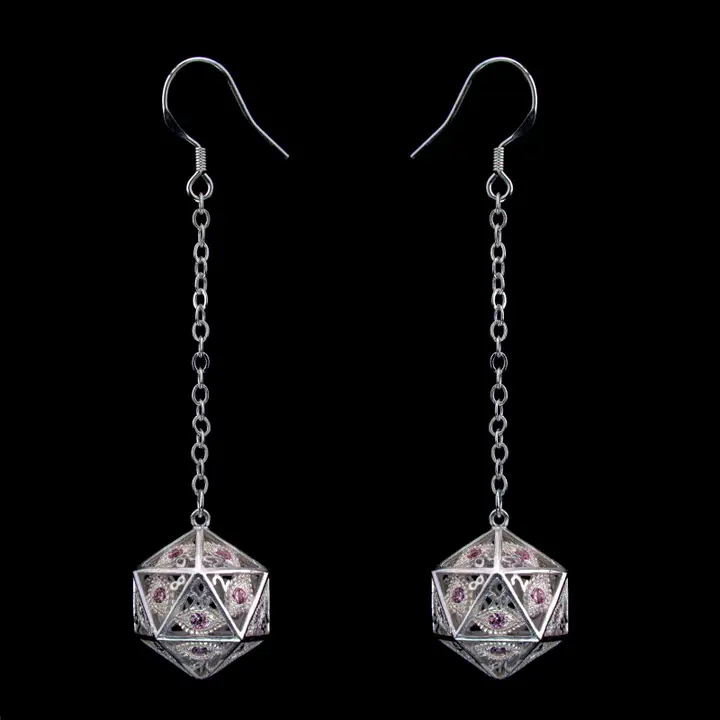 DRAGON'S EYE D20 EARRINGS SILVER/PINK