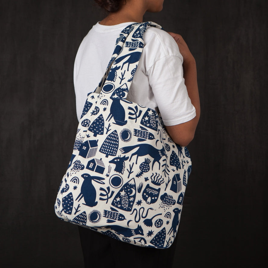 TIMBER BLOCK TO AND FRO CANVAS TOTE BAG BY DANICA STUDIO