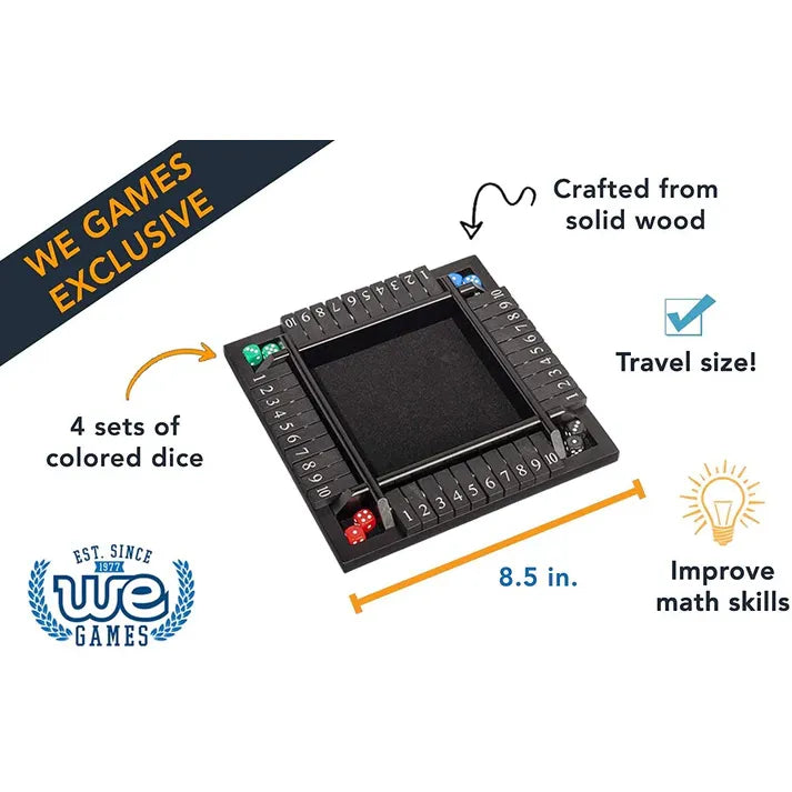 4 PLAYER TRAVEL SHUT THE BOX 14" - BLACK STAINED