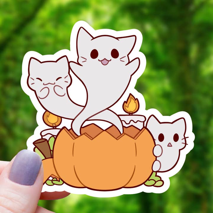 GHOST CATS WITH PUMPKIN STICKER