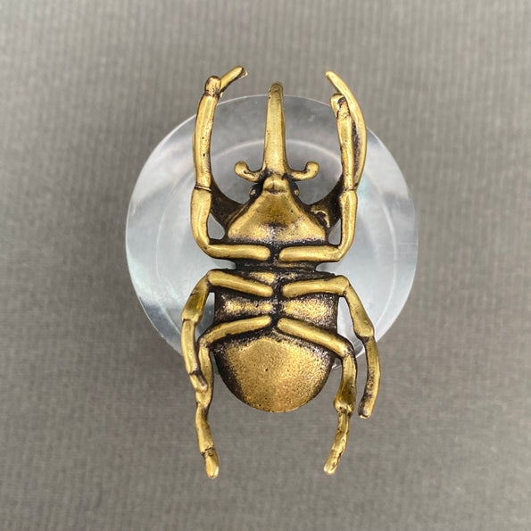 MINIATURE BRASS THREE HORNED BEETLE