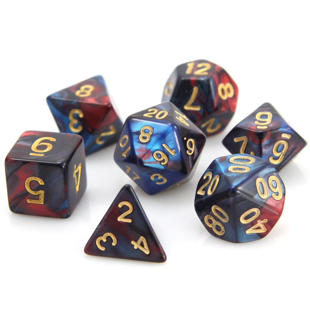 RED & BLUE MARBLE 7PC POLY DICE SET