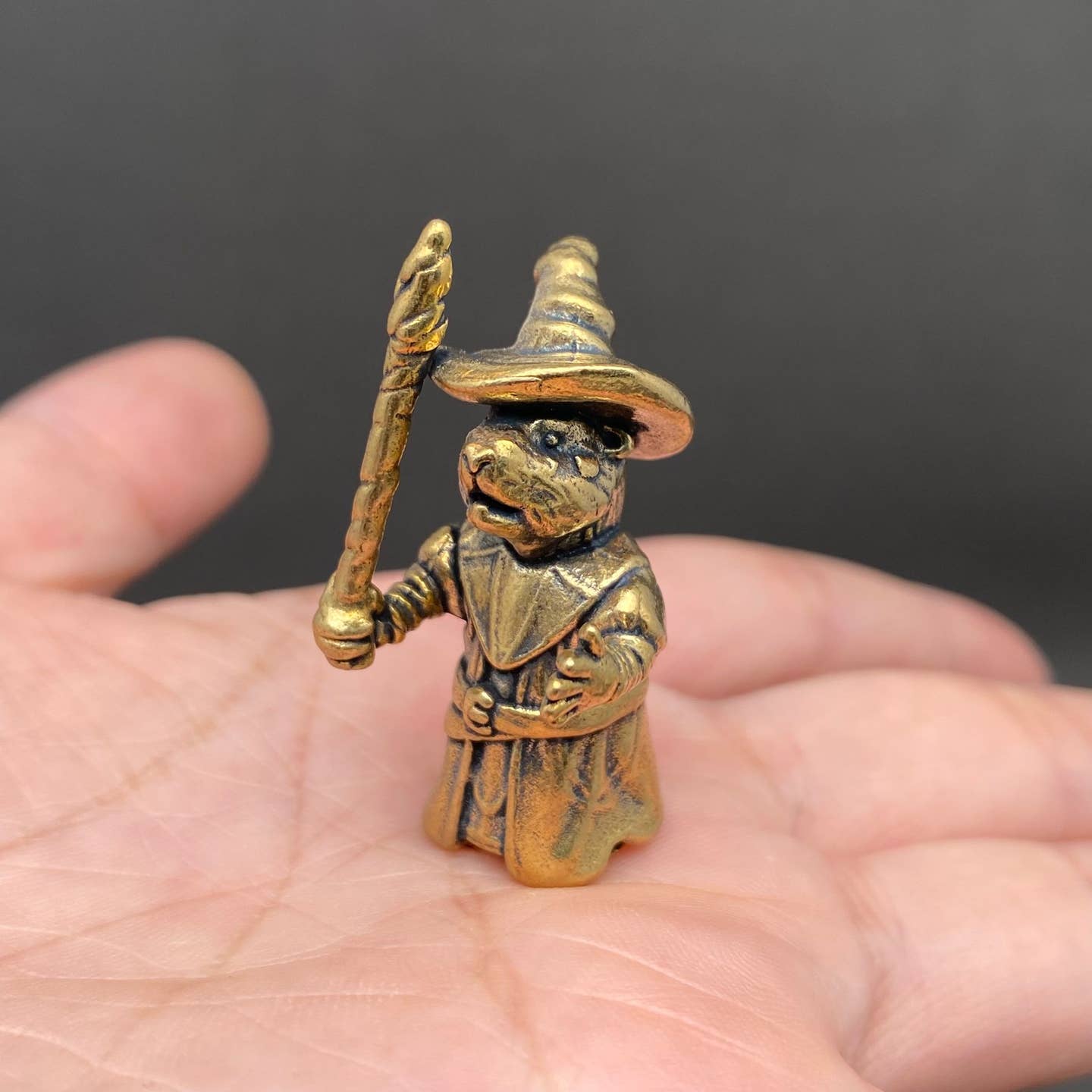 MINATURE BRASS MOUSE WIZARD