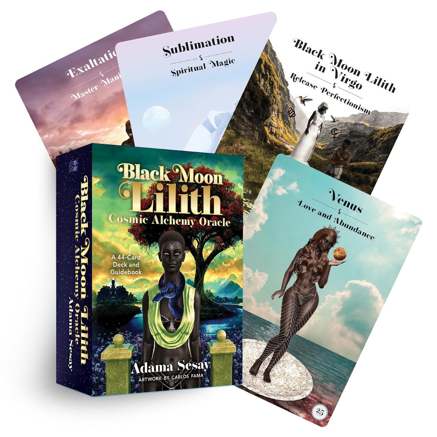 BLACK MOON LILITH COSMIC ALCHEMY ORACLE: A 44-CARD DECK AND GUIDEBOOK BY ADAMA SESAY AND CARLOS FAMA