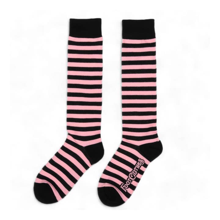 BUBBLEGUM AND BLACK STRIPES KNEE SOCKS BY FOOTCLOTHES