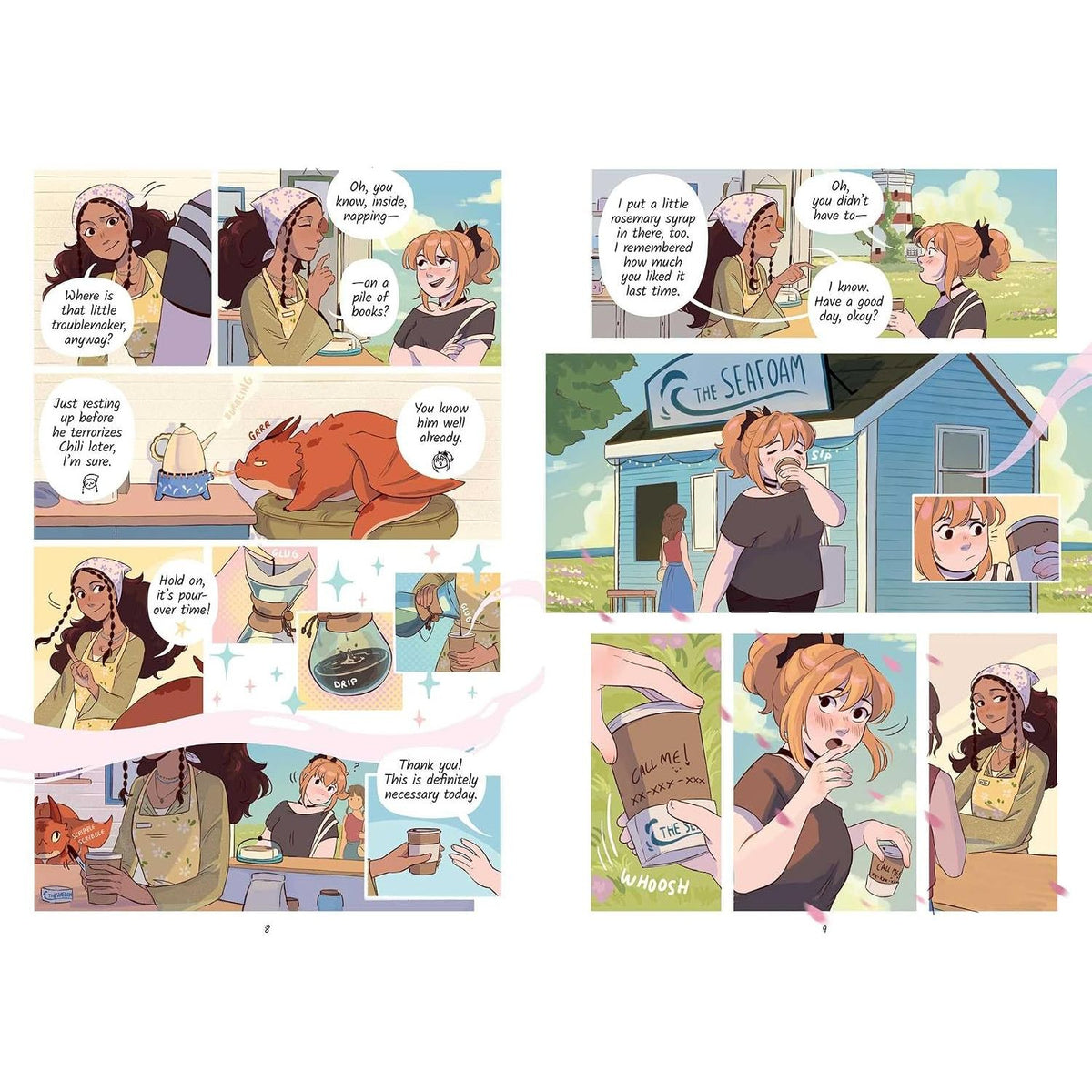 BOOKS, ICED COFFEE & A SIDE OF DRAGONS: A GRAPHIC NOVEL: A SWEET, SAPPHIC SUMMERTIME ROMANCE BY AMANDA LOVELACE AND RAQUEL TRAVE