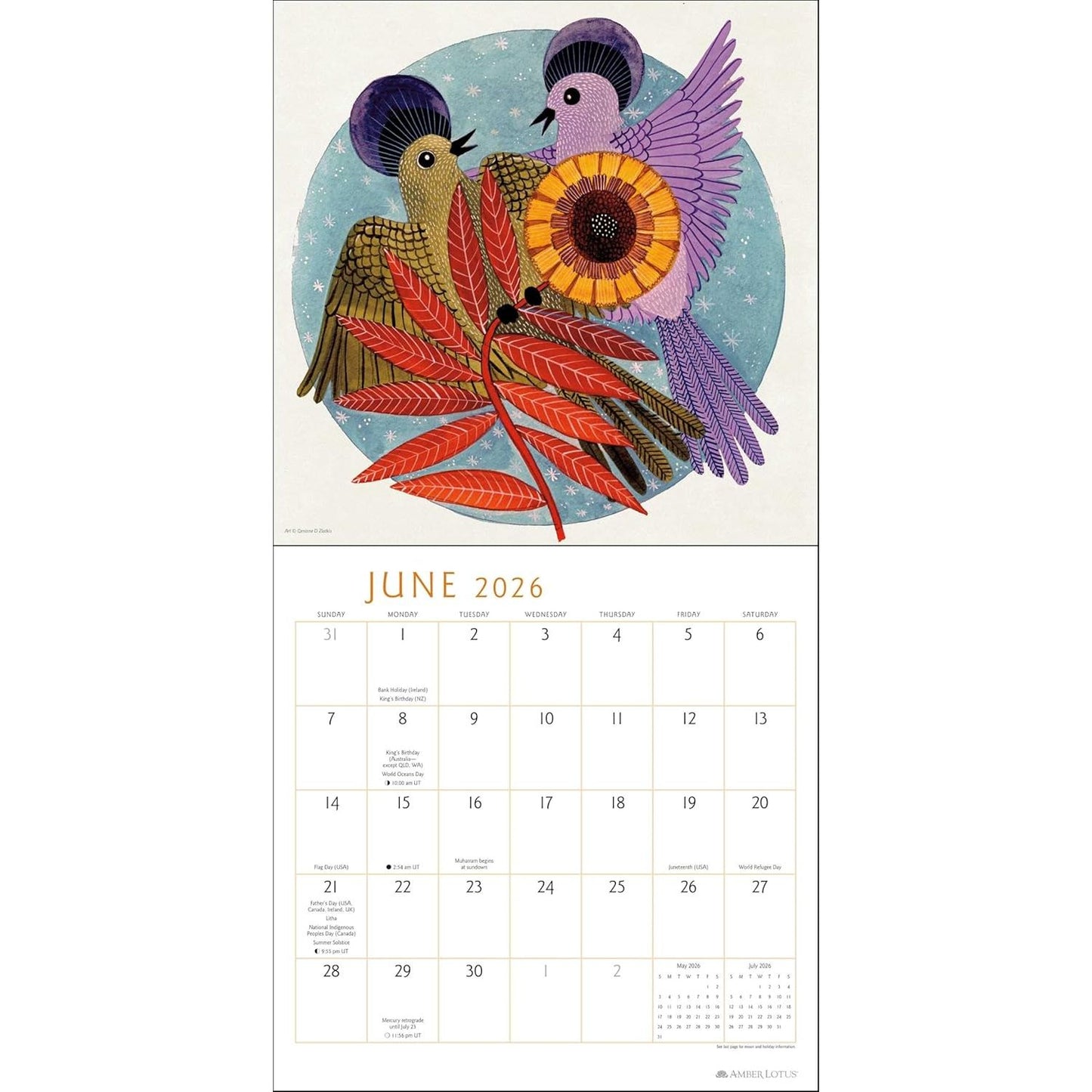 FEATHERED FRIENDS BY GENINNE ZLATKIS 2026 WALL CALENDAR