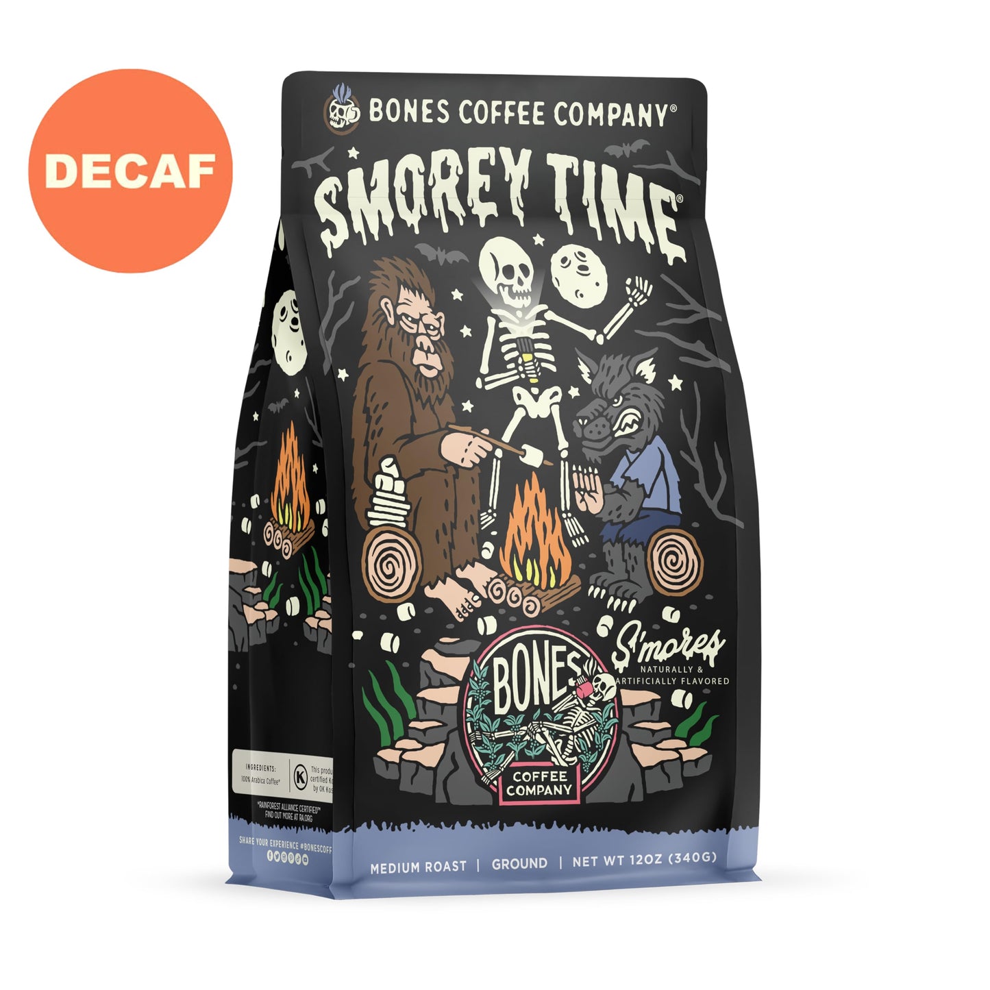 BONES COFFEE S'MOREY TIME DECAF 12OZ GROUND COFFEE