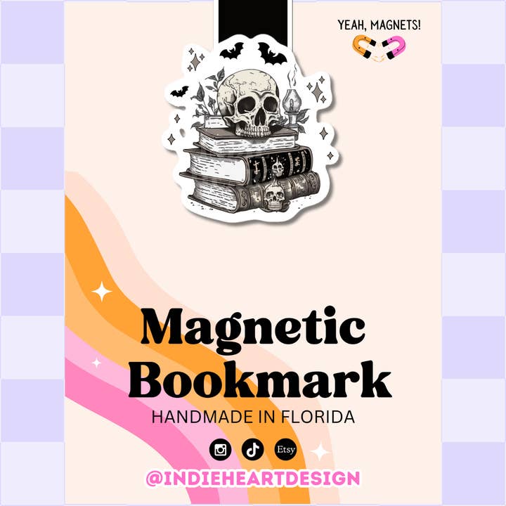 DARK ACADEMIA SKULL AND BOOKS MAGNETIC BOOKMARK