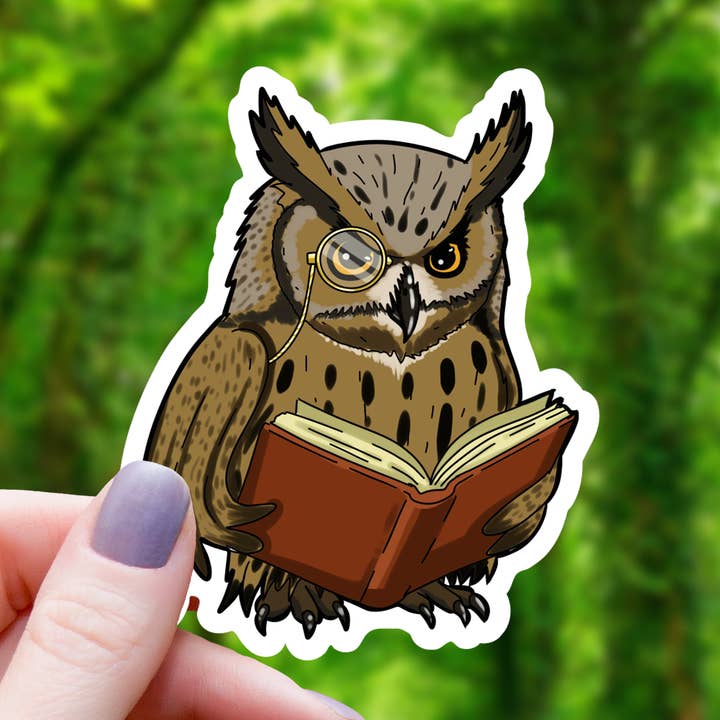 OWL READING A BOOK STICKER