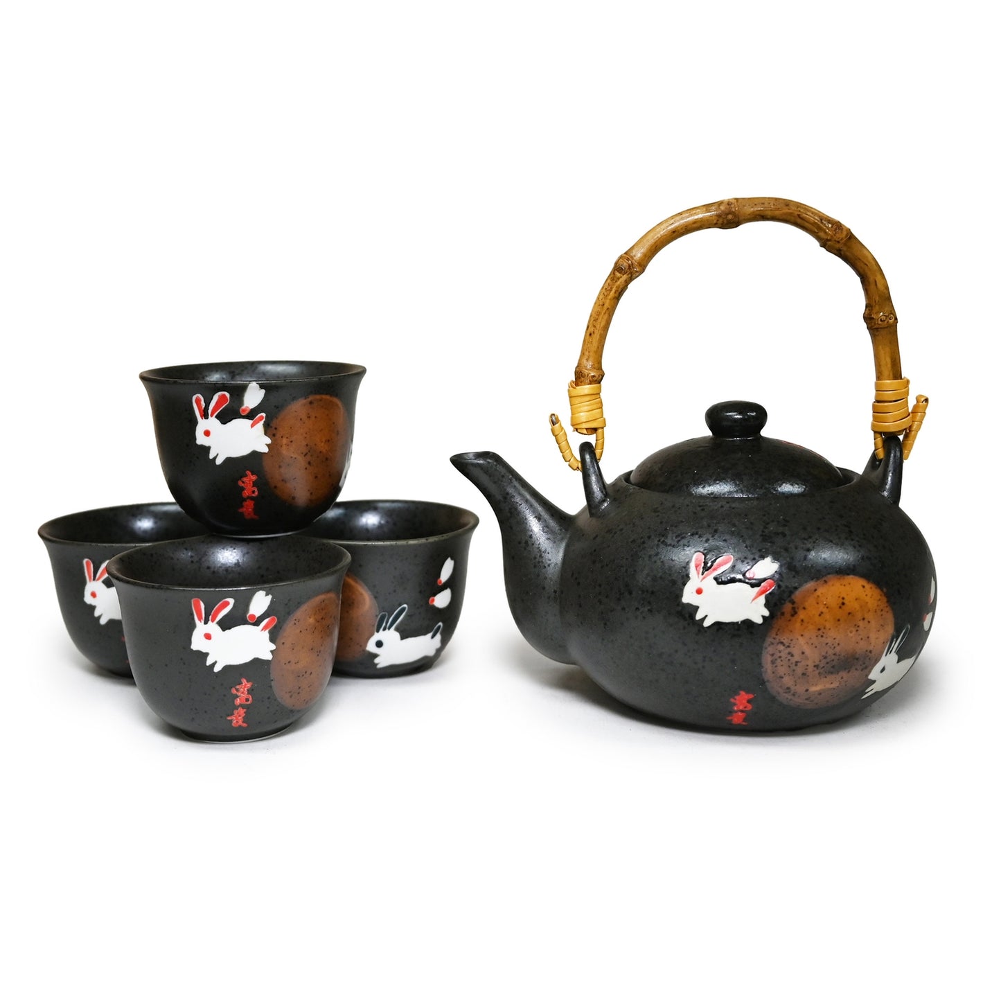 RABBITS IN THE MOONLIGHT CHINESE TEA SET (TEAPOT AND FOUR TEACUPS)