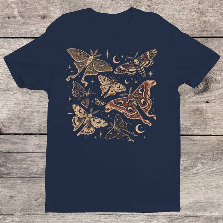 VINTAGE MOTH AND MOON ILLUSTRATION T-SHIRT