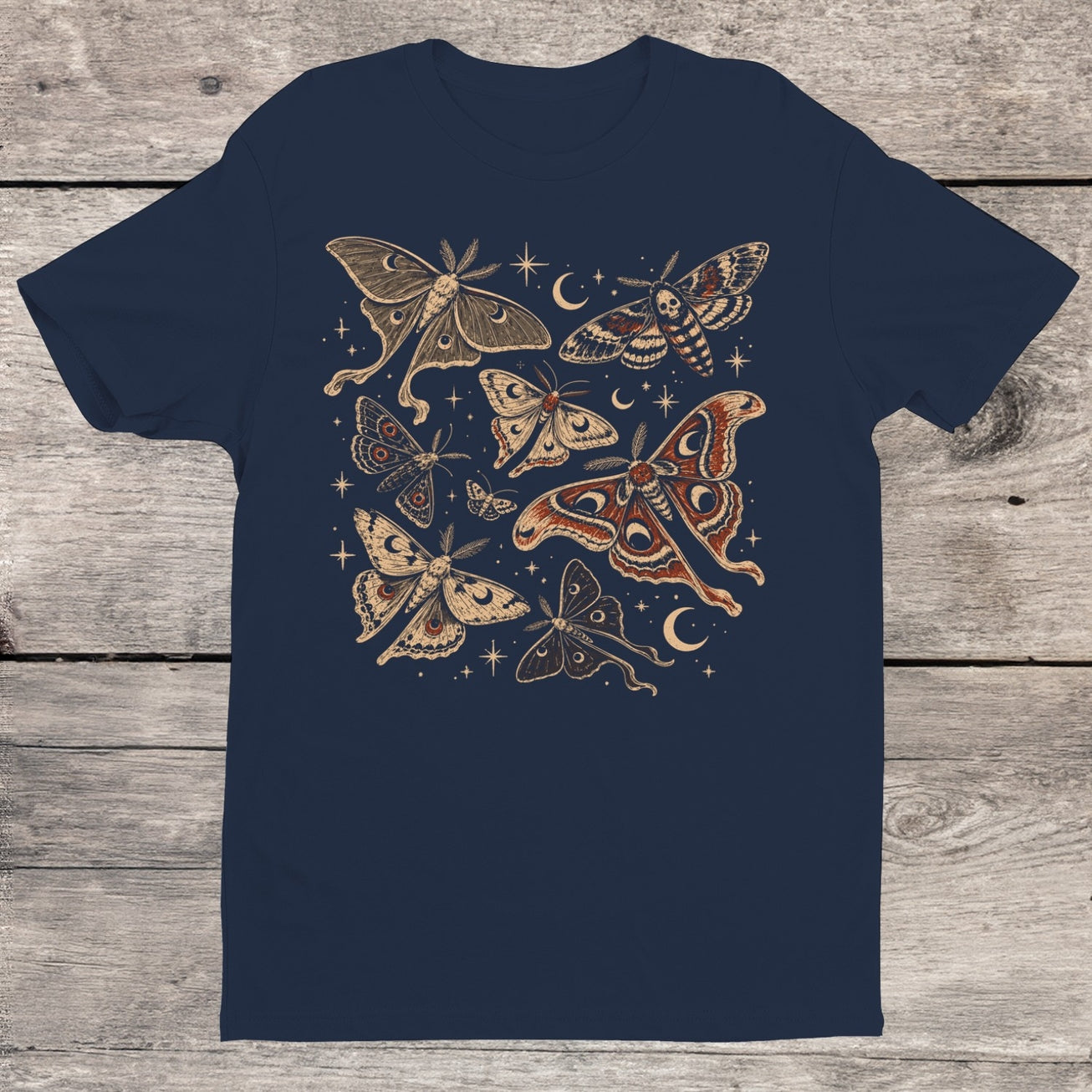 VINTAGE MOTH AND MOON ILLUSTRATION T-SHIRT