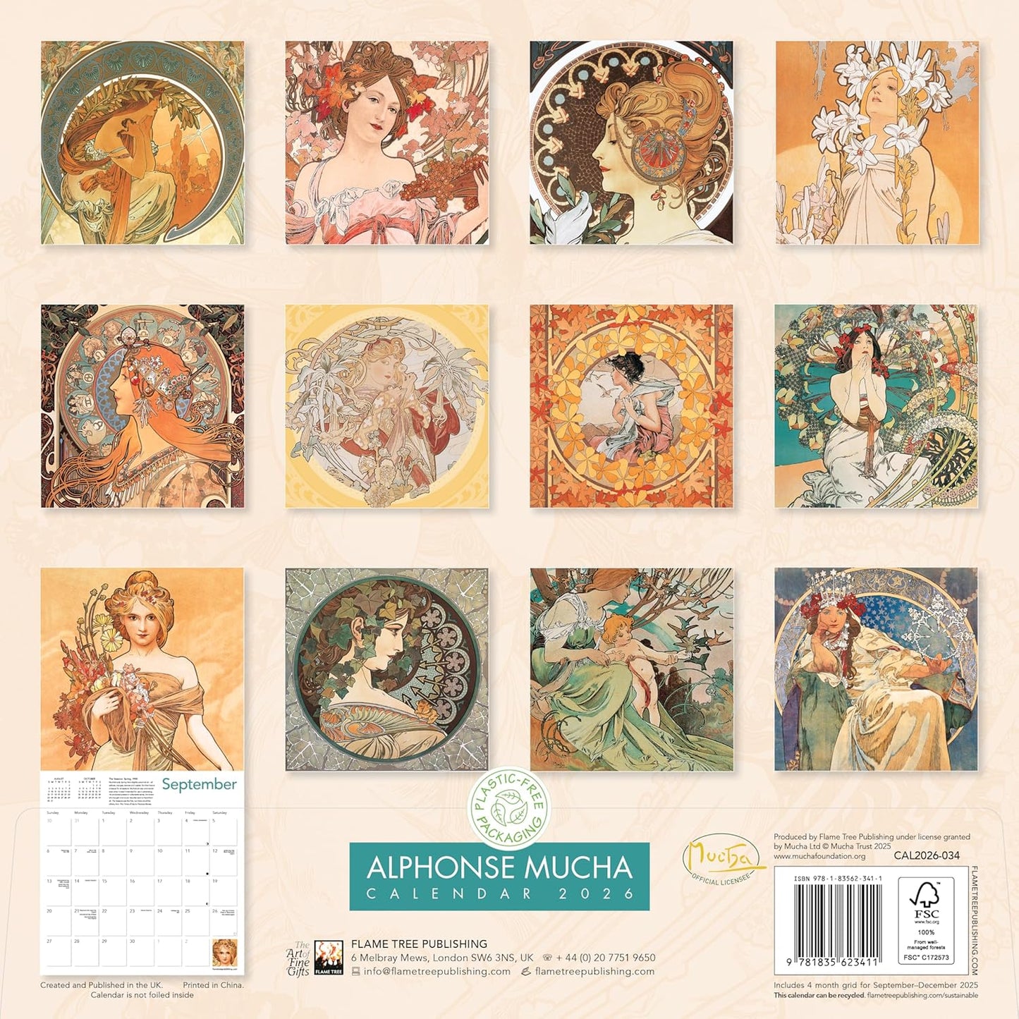 ALPHONSE MUCHA WALL CALENDAR 2026