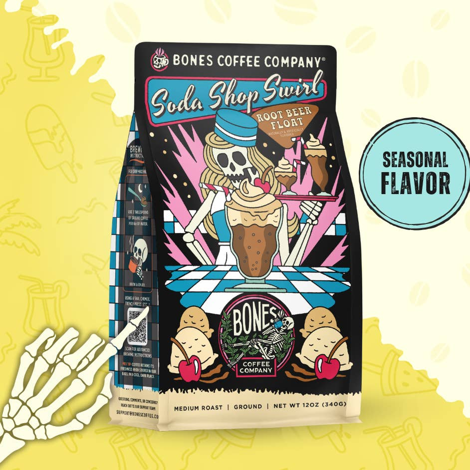 BONES COFFEE SODA SHOP SWIRL 12OZ GROUND COFFEE