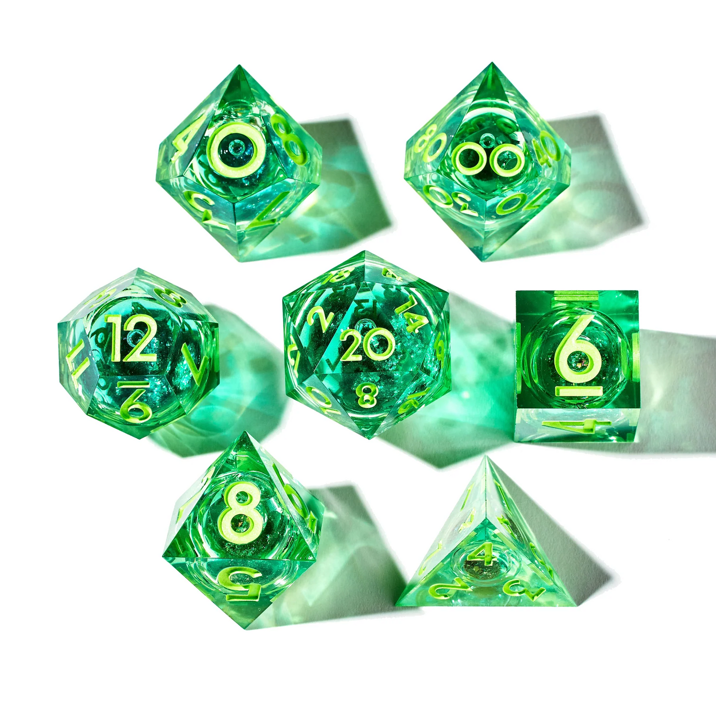 DISPEL GREEN GAMER JUICE LIQUID CORE 7PC DICE SET