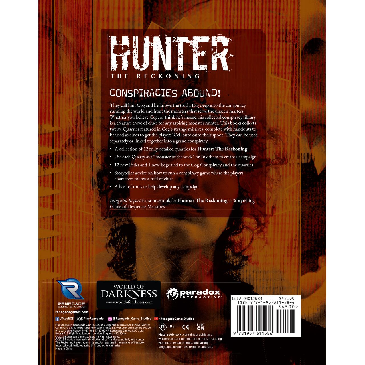 HUNTER THE RECKONING RPG INCOGNITO REPORT SOURCEBOOK