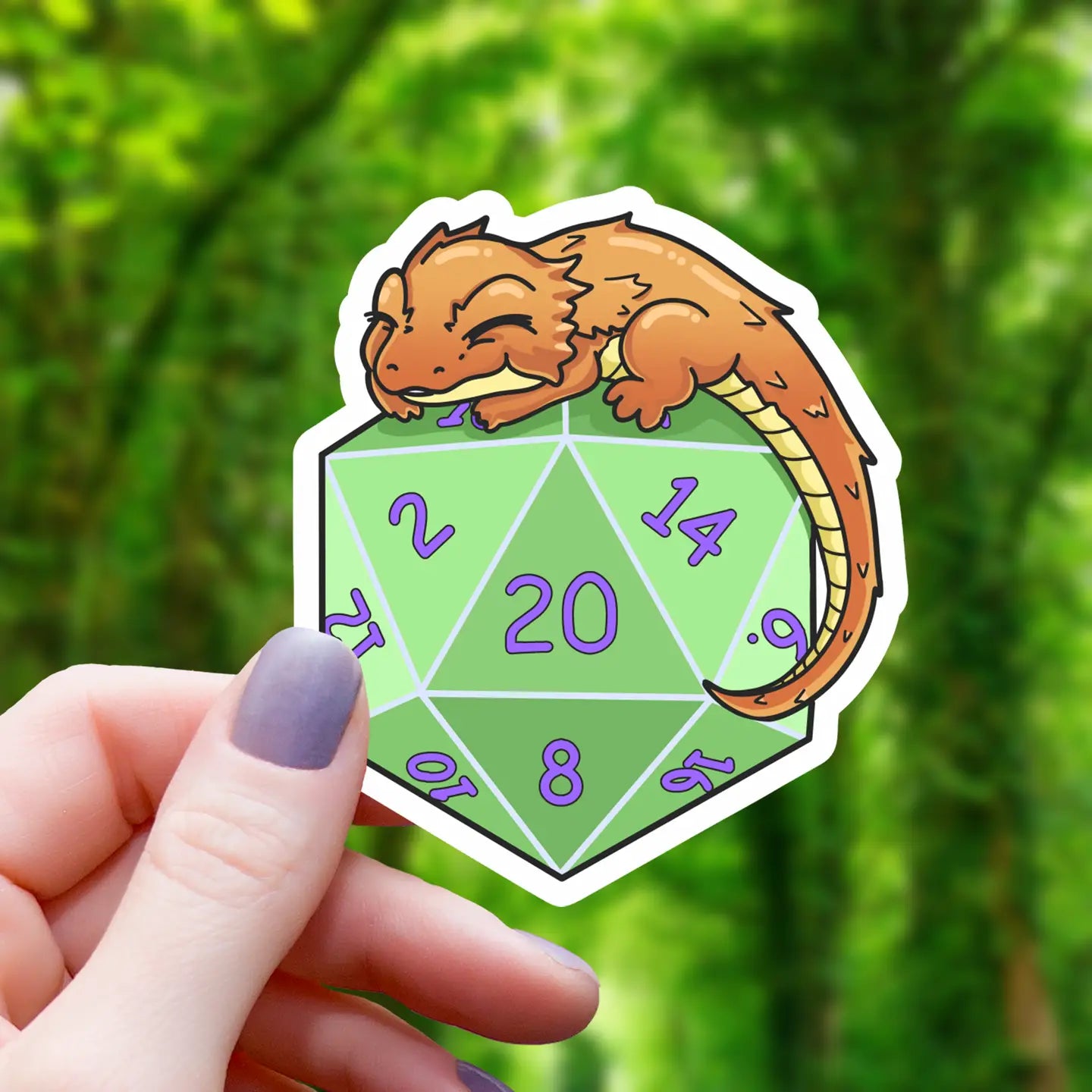 LIZARD SLEEPING ON D20 STICKER