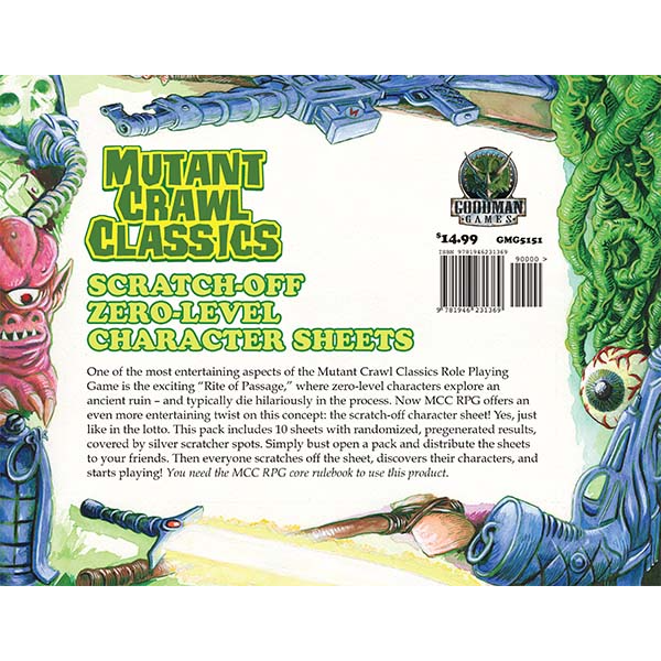 MUTANT CRAWL CLASSICS 0-LEVEL SCRATCH OFF CHARACTER SHEETS