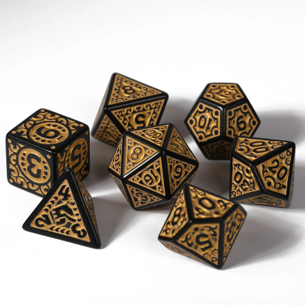 MAGIC FLAME GOLD 7pc RPG DICE SET