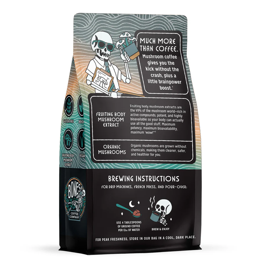 BONES COFFEE BETTER BRAIN MUSHROOM COFFEE MEDIUM ROAST 10OZ GROUND COFFEE