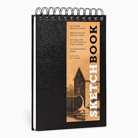 BLACK SPIRAL BOUND 5.5 X 8 FLIPTOP SKETCHBOOK