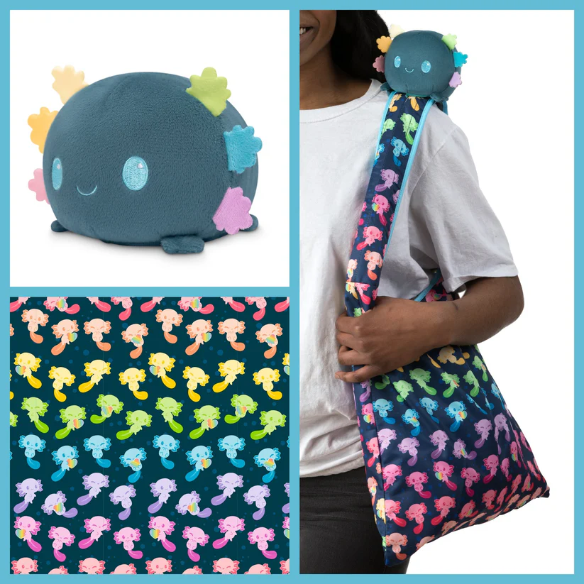 BLUE RAINBOW AXOLOTL PLUSHIE TOTE BAG