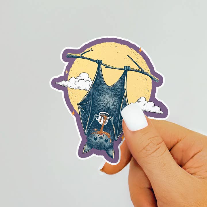 BAT DRINKING COFFEE STICKER