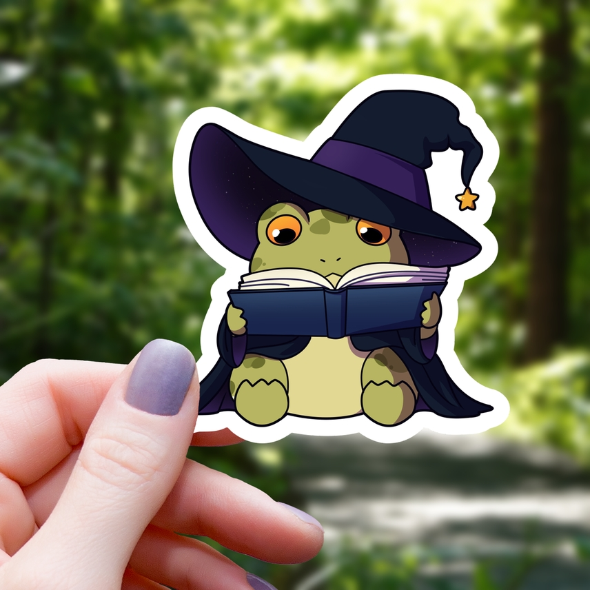 FROG WIZARD READING A BOOK STICKER
