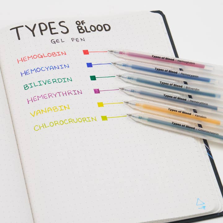 TYPES OF BLOOD NEON GEL PEN SET