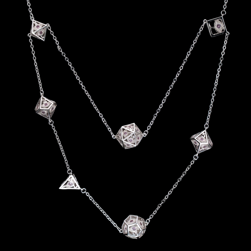 DRAGON'S EYE 7-DIE NECKLACE SILVER & PINK