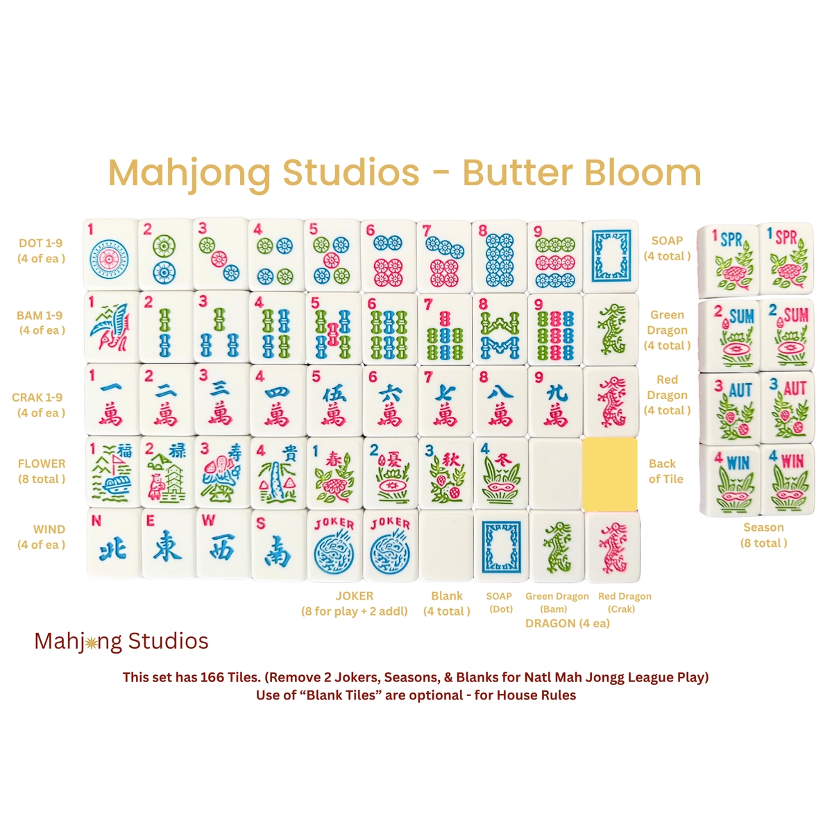 AMERICAN MAHJONG TILES SET: BUTTER BLOOM